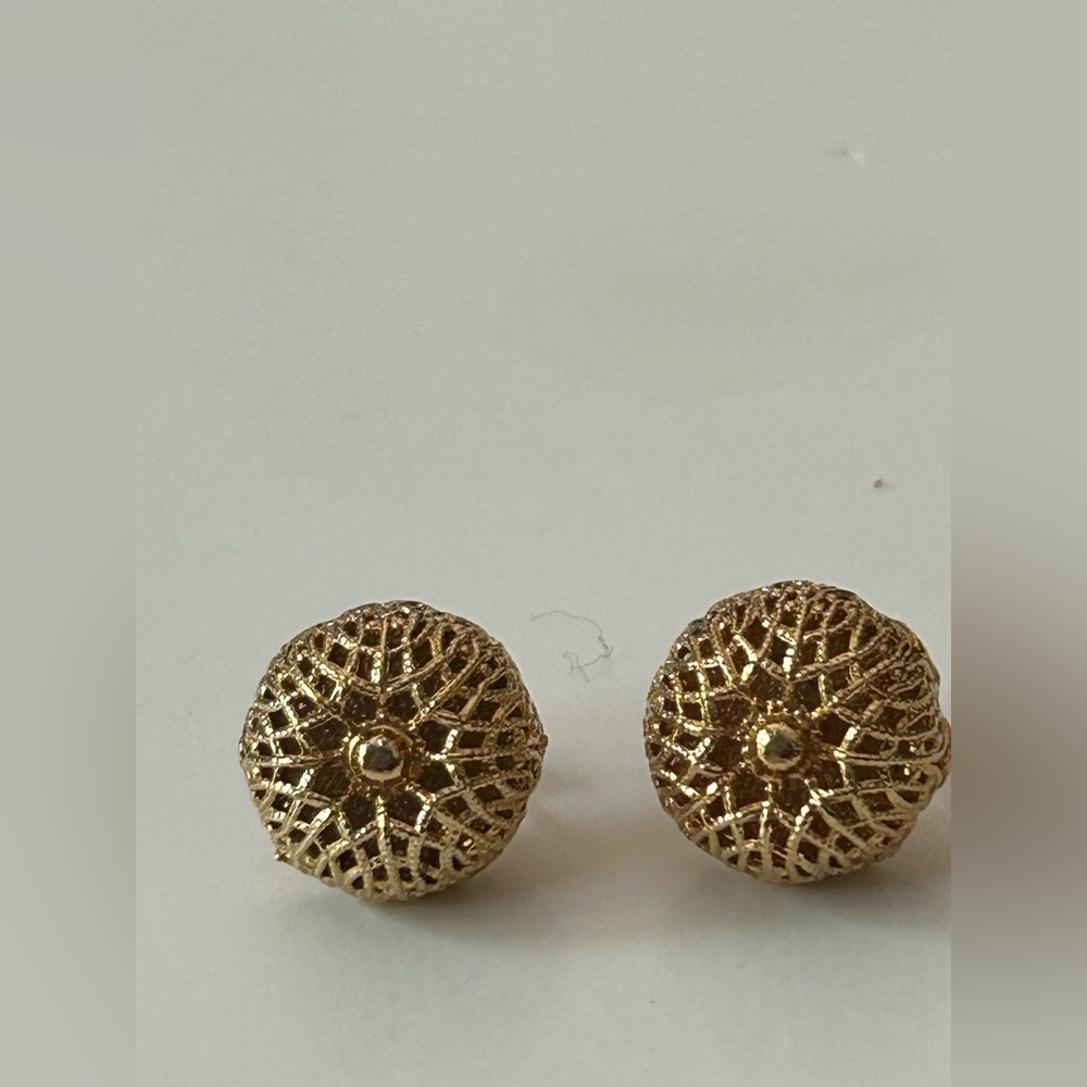 Monet Gold Tone Filigree Round Dome Button Pierced Earrings